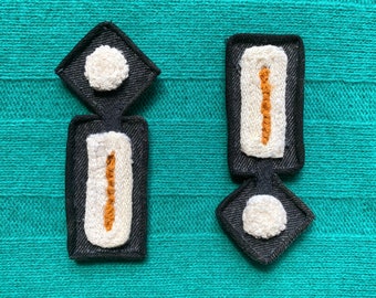 Black White Yellow Graphic Rectangle Earrings - from Recycled Sweater Fibers & Denim