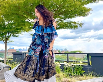 Whimsical Mixed Print Jacket Duster Dress - Upcycled fabrics