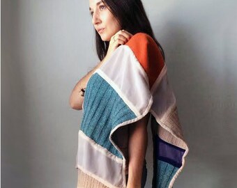 Color Block Mix Media Art Scarf- reclaimed materials