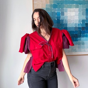 Romantic Red UP-cycled Flannels Blouse image 5