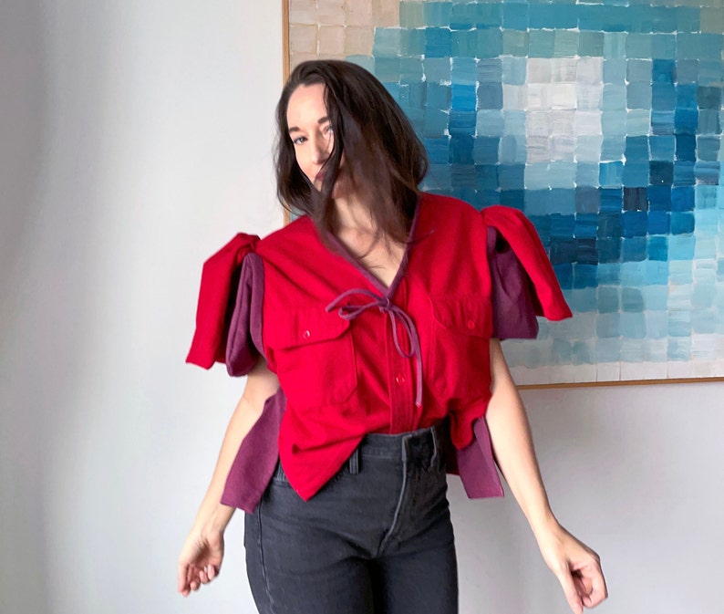 Romantic Red UP-cycled Flannels Blouse image 5