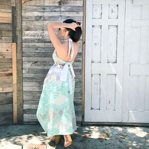 Pastel Print Marilyn Halter Dress Lavender Aqua Two-toned vintage fabric image 5