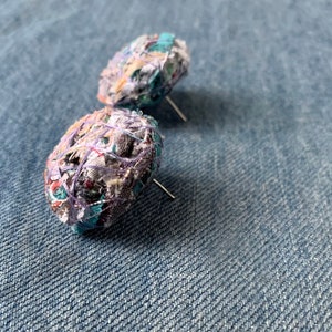 Colorful Recycled Fabrics Disc Earrings Lavendar image 3
