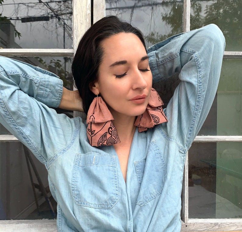 ReClaimed Fabric Blush /& Brown Burnout Print Earrings