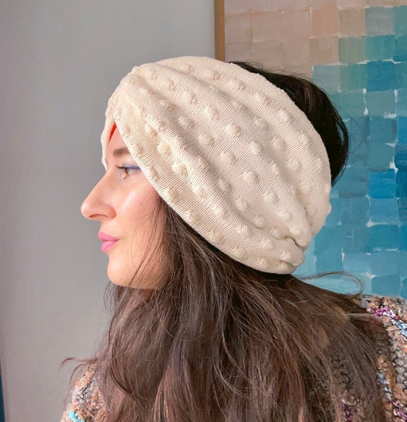 Recycled Cotton & Cashmere Cozy Headband, Ivory image 1