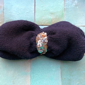 Cozy Wool Black Sequin Headband from Recycled materials image 4