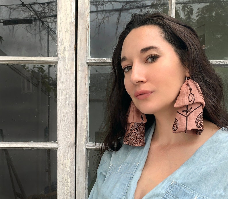 ReClaimed Fabric Blush /& Brown Burnout Print Earrings