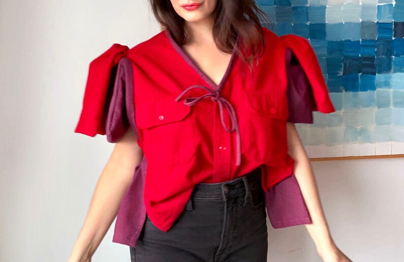 Romantic Red UP-cycled Flannels Blouse image 2
