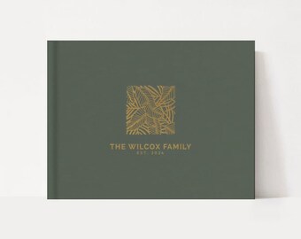 Tropical Leaves Personalized Guest Book | Custom Housewarming Gift | Hawaii Island Welcome Book | Gold Foil | Modern House Real Estate Gift