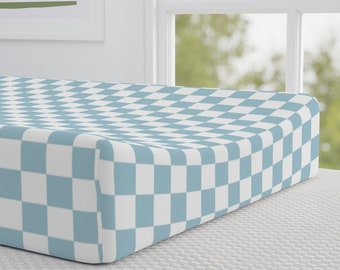 Blue Checkered Baby Changing Pad Cover