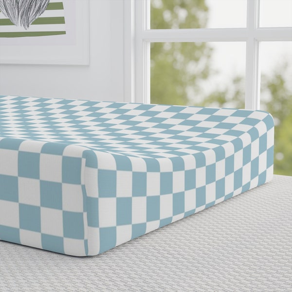 Blue Checkered Baby Changing Pad Cover