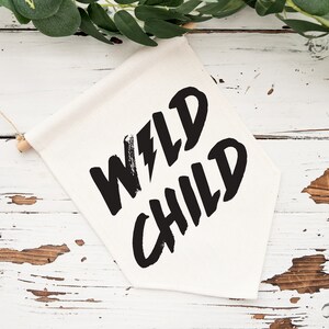 Wild Child Pennant For Kids Room | Kids Wall Decor for Playroom, Bedroom or Nursery | Edgy Kids Art | Canvas Wall Pennant | Lightning Bolt