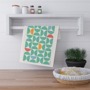 Modern Graphic Pattern Dish Towel | Scandinavian Happy Design | Swedish Tea Towel | Housewarming Gift | Spring Green Graphic Kitchen Towel