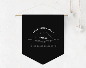 Surf Vibes Only Pennant | Beach House Wall Hanging | Surfer Decor | Beach Rental Pennant | West Coast Beach Club Style | Beach Art