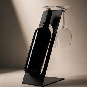 Wijnfles- en glashouder, cadeau voor wijnliefhebbers, modern wijnrek, minimalistische wijndecoratie, gemaakt in Italië, VINEA Design flessenhouder