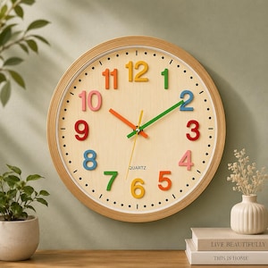 12 Inch Kids Learning Wall Clock, Quiet Time Teaching Decor for Nursery, Playroom & Classroom