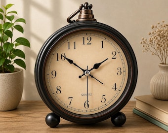 Vintage Analog Alarm Clock, Silent Bedside Timepiece with Night Light for Bedroom and Desk