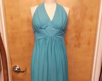 VINTAGE Blue Dress, Halter Top,  1970's, SMALL, Gown