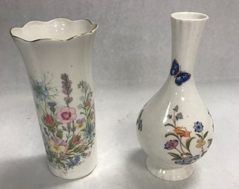 Vintage pair vase Ansyley wild tudor cottage garden vases bud flower porcelain