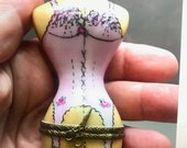hand painted limoges france trinket pill box chamart corset exclusive dressmaker