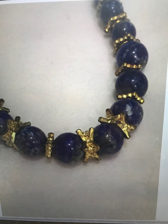 Blue lapis gemstone with gold tone beaded 18 inch… - image 2