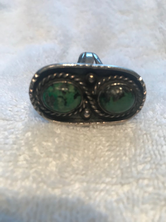 Vintage sterling silver mexico green turquoise ri… - image 1