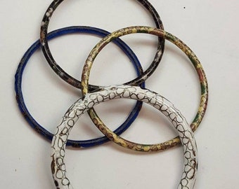 Set of 4 Vintage Cloisonne Painted FLORAL Glass BANGLE Bracelets VARIOUS Colors