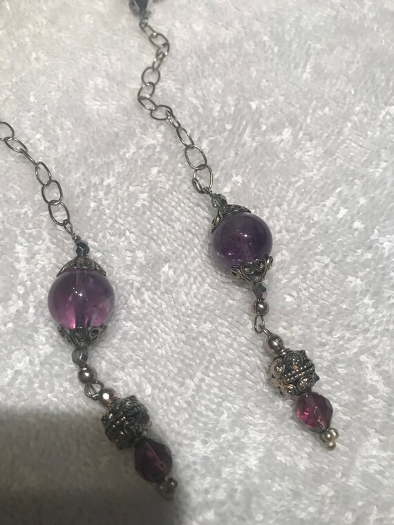 silver purple beaded filigree wrapped necklace lo… - image 2