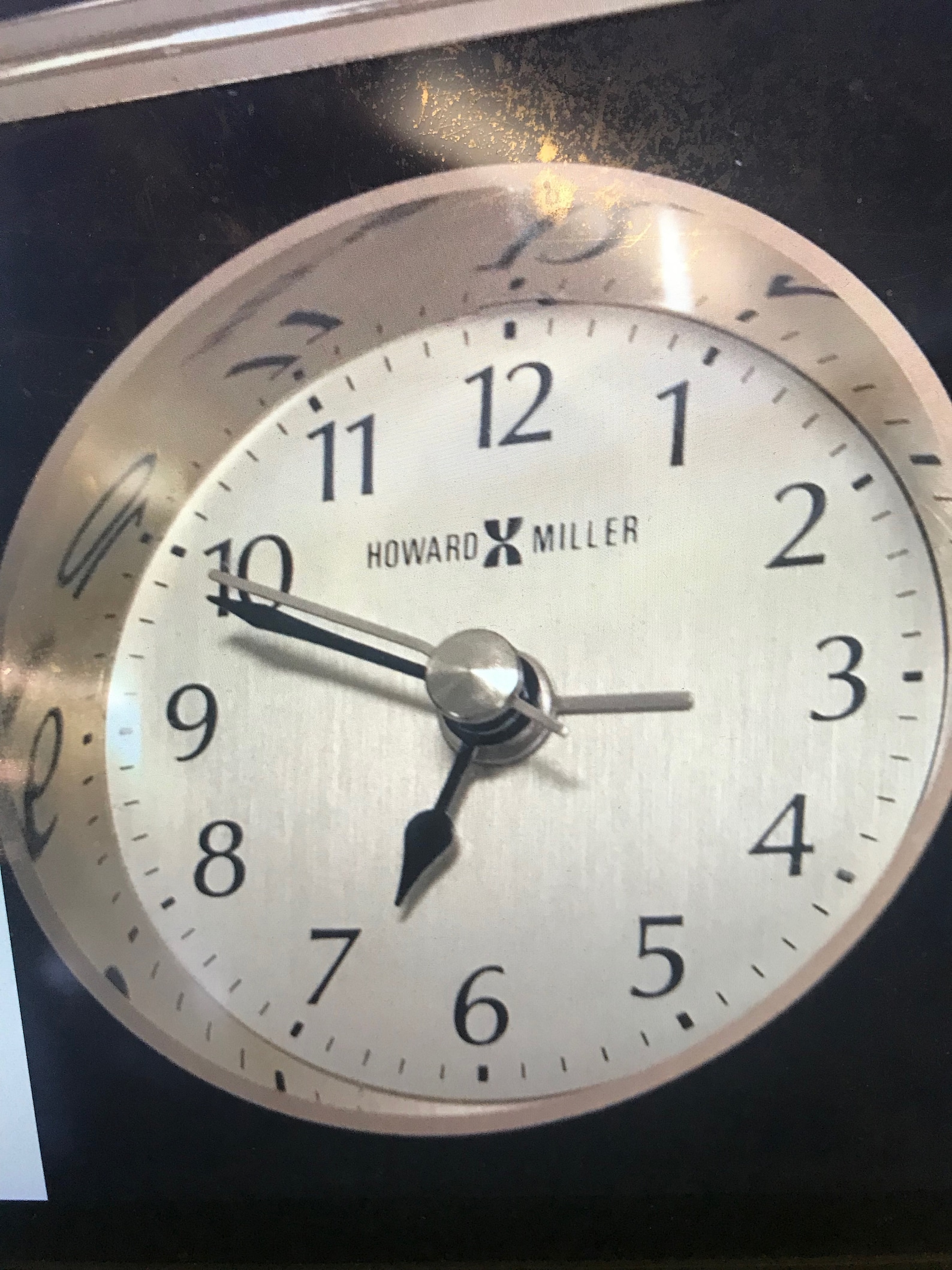 HOWARD MILLER Vintage Desk Clock Battery Works Black Front Brass 3 by 4