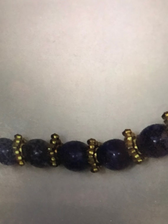 Blue lapis gemstone with gold tone beaded 18 inch… - image 8