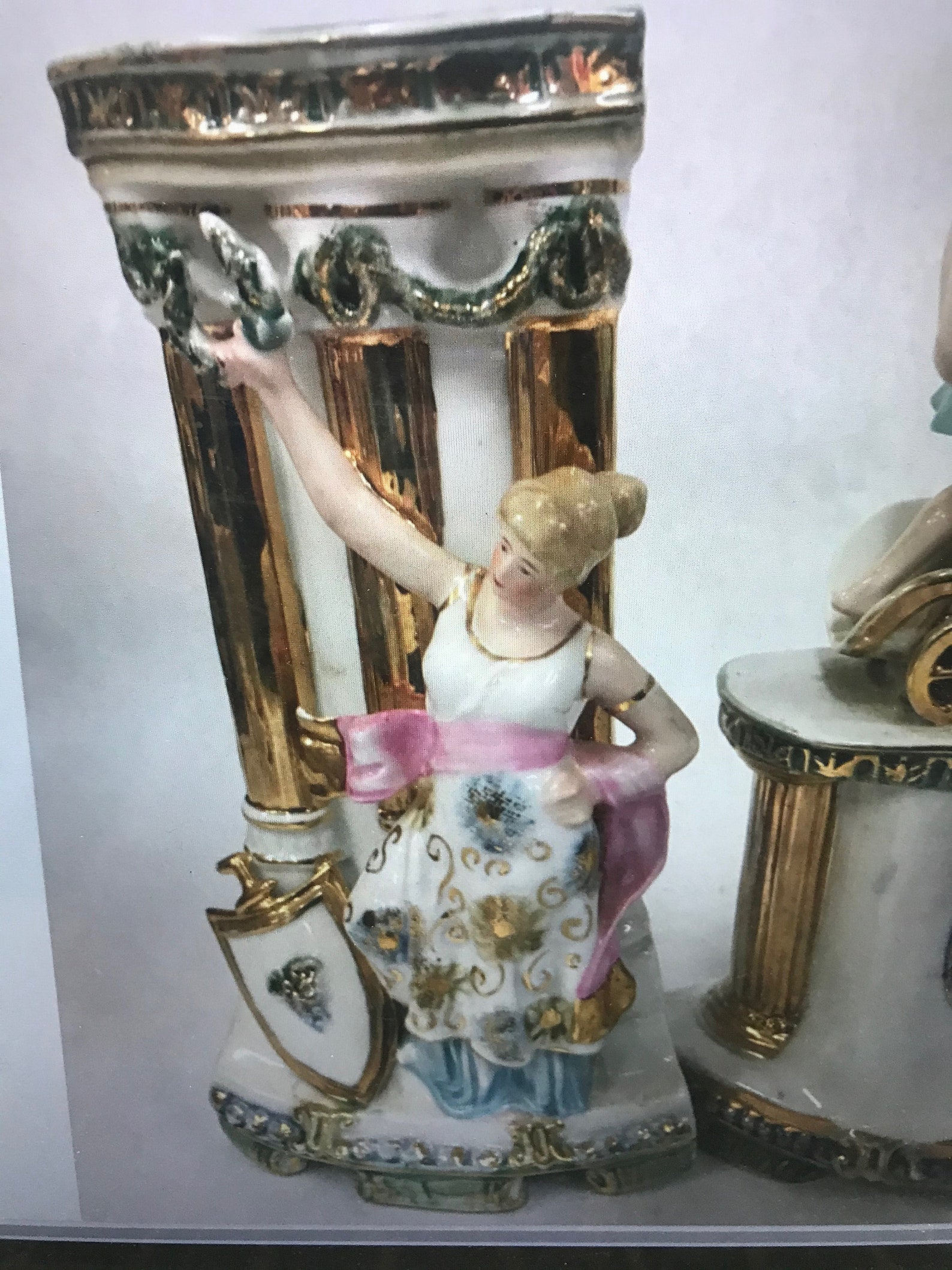 Antique German Mantle Set 3 Pc C1910 Flower Vases Mantle Clock Germany