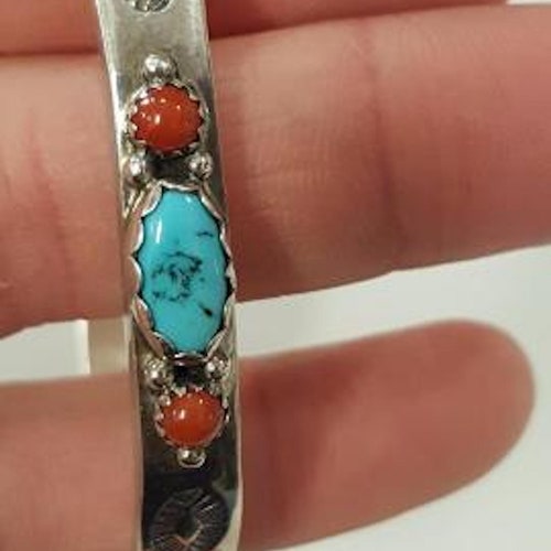 Small DANIEL MIKE shops Vintage Sterling Silver Cuff Bracelet Turquoise Red Coral