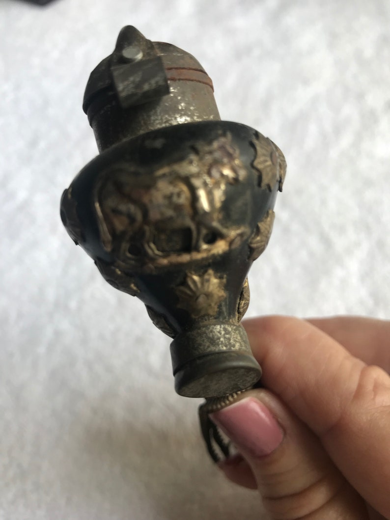 Vintage Cow Flower PIPE hinged metal lid chain wood swiss mountain tobacco
