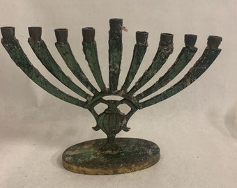 Vintage Hanukkah Menorah, Made in Israel, Brass, Jewish Star, Chanukah Menorah