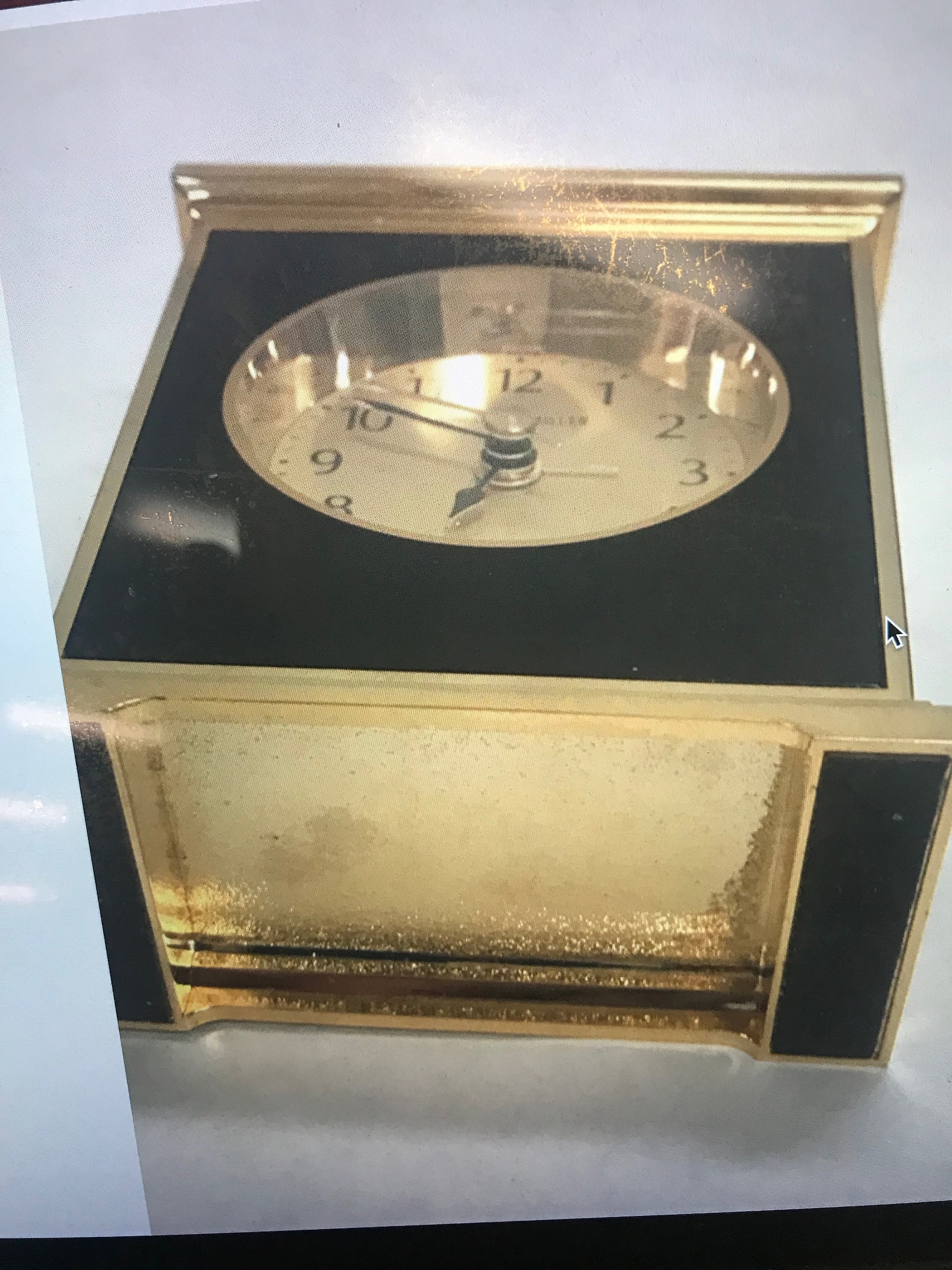 HOWARD MILLER Vintage Desk Clock Battery Works Black Front Brass 3 by 4