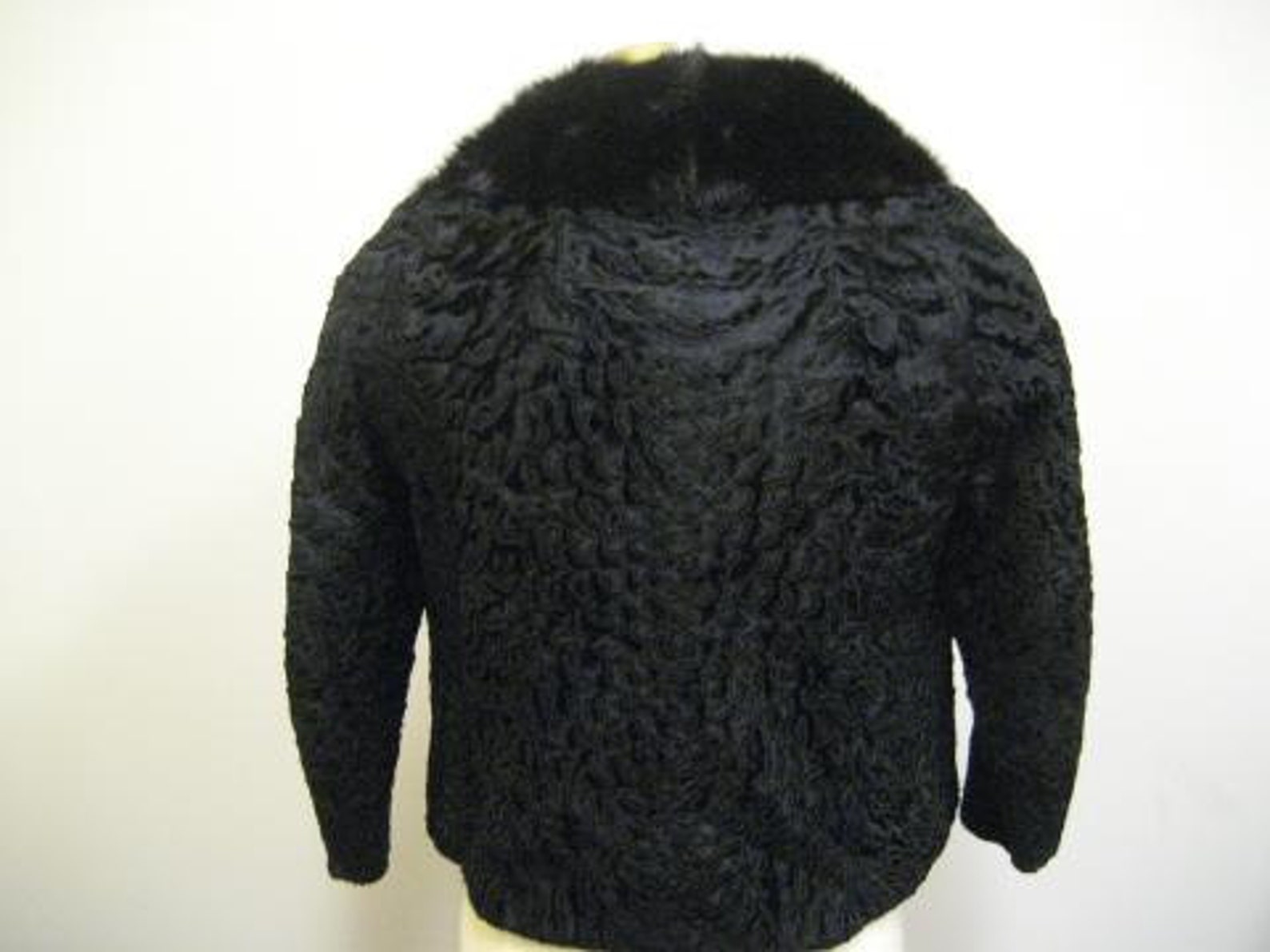 Vintage Black Lambswool Coat With Fur Collar Custom Made Etsy