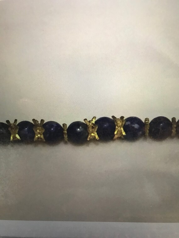 Blue lapis gemstone with gold tone beaded 18 inch… - image 3