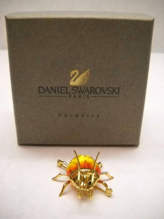 SWARVOSKI Crystal Beetle Pin 2 Tone Yellow Orange… - image 1