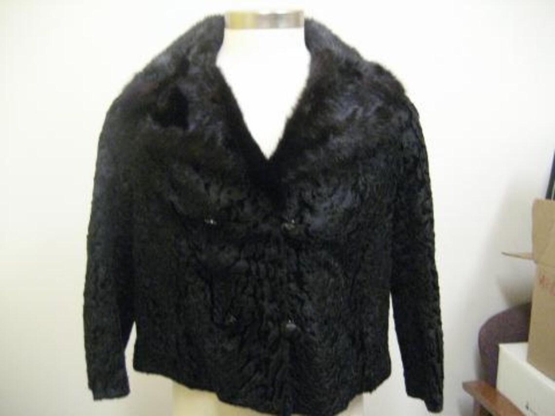 Vintage Black Lambswool Coat With Fur Collar Custom Made - Etsy