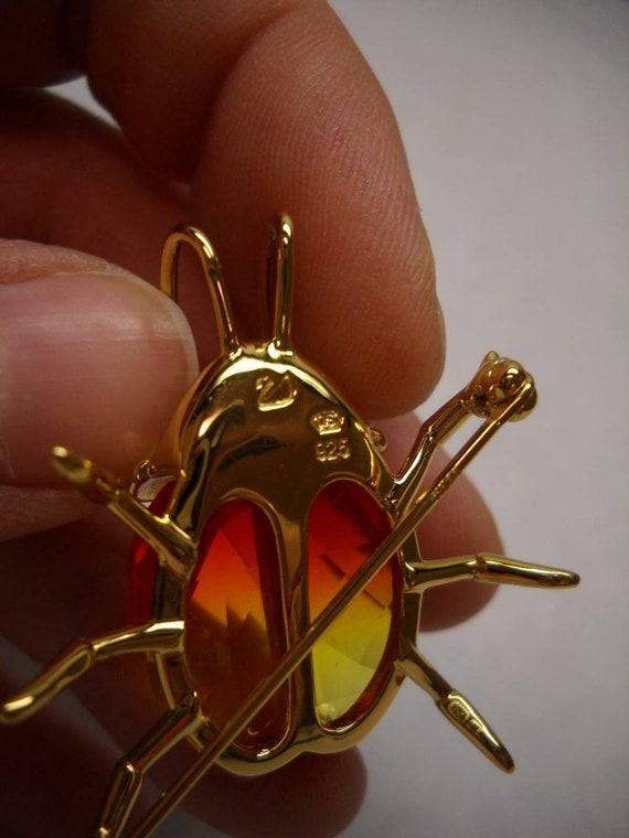 SWARVOSKI Crystal Beetle Pin 2 Tone Yellow Orange… - image 5
