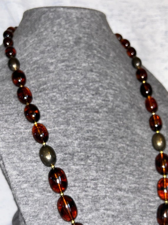 Vintage Brown Lucite Plastic Beaded Necklace - image 2