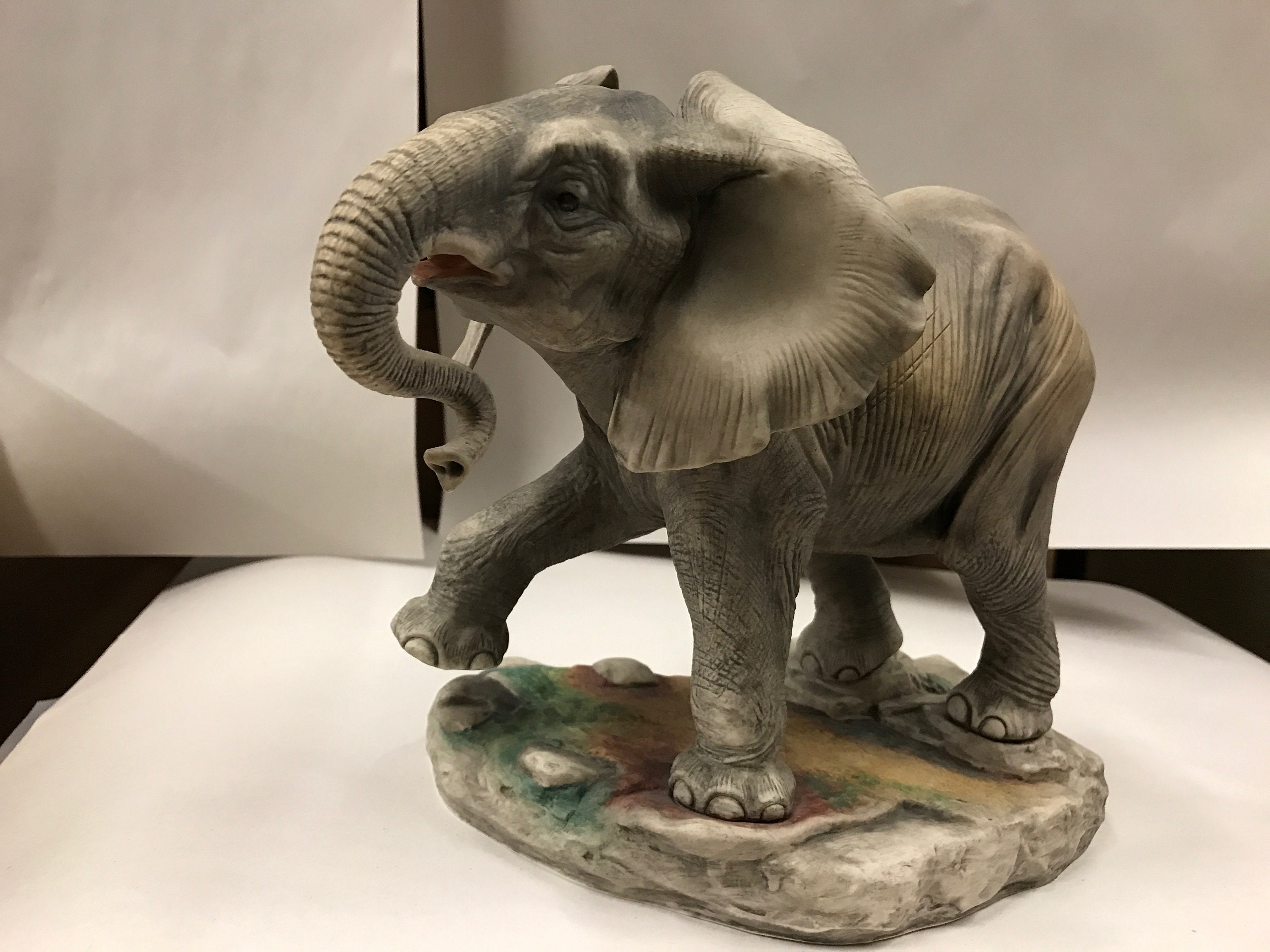 Large Boehm Porcelain Bisque African Elephant 20044 Statue Figurine Etsy