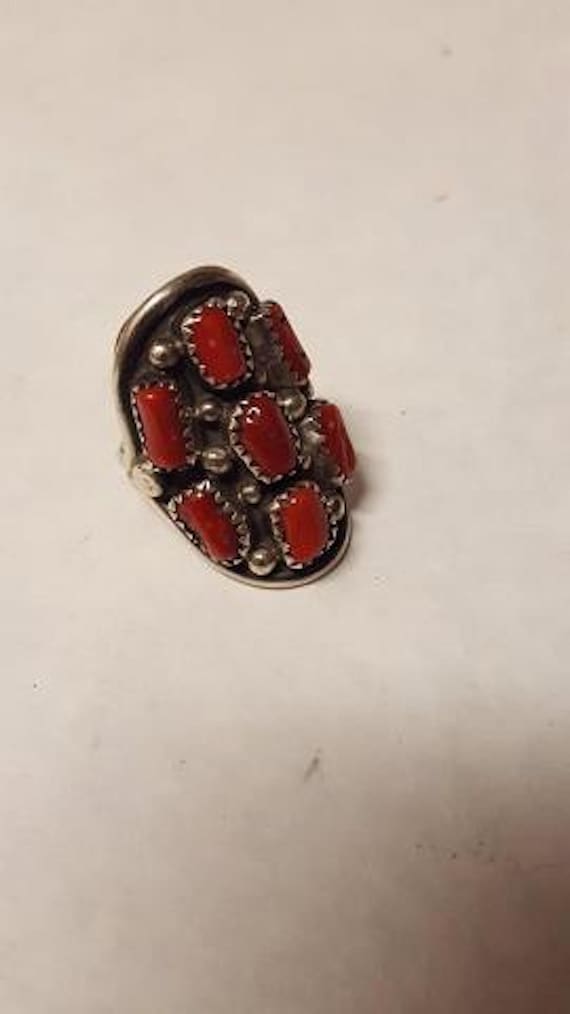 Vintage Size 5 Sterling Silver Ring w/ Red coral A