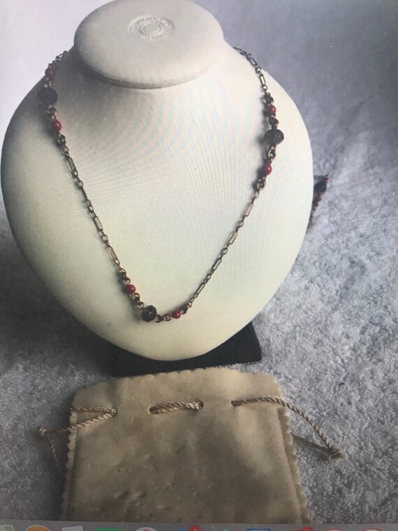 NIEMAN-MARCUS Necklace copper RED beads stones  42