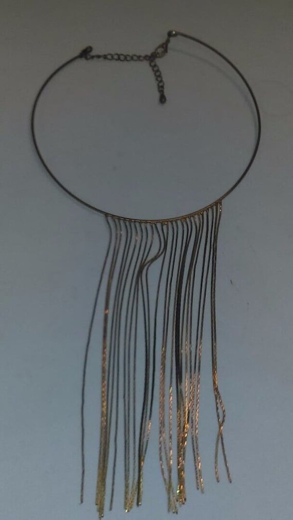 Vintage gold tone omega choker fringe cascade