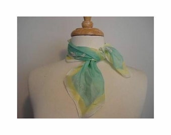 Vintage 1980s Scarf VALENTINO Italy Italian Designer Delicate Aqua White Yellow