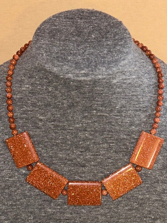 Vintage Orange Goldstone Beaded Necklace