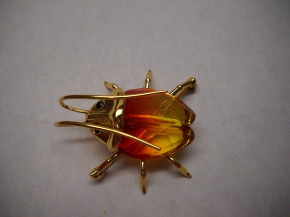 SWARVOSKI Crystal Beetle Pin 2 Tone Yellow Orange… - image 2