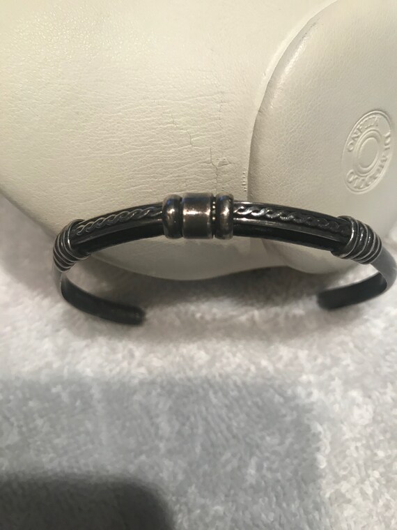 Vintage sterling silver cuff bracelet leather wrap