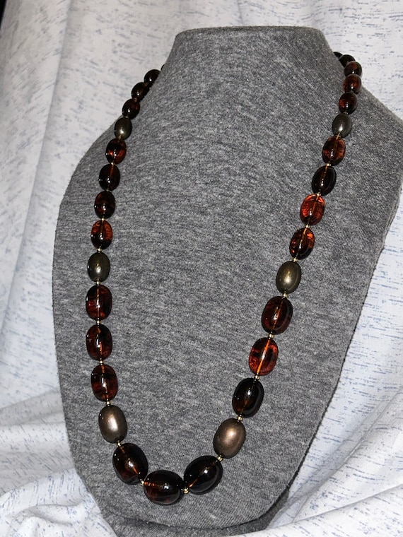 Vintage Brown Lucite Plastic Beaded Necklace